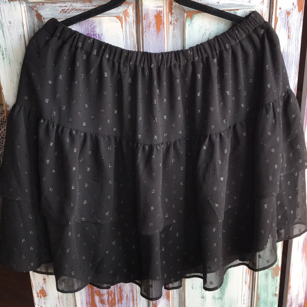 Loft Ruffle Soft Sparkle Midi Skirt sz L NWOT